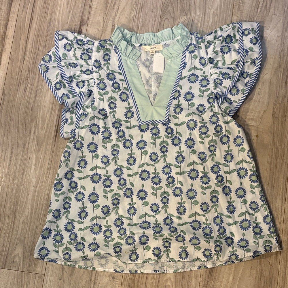 Entro Mint Floral Ruffle Top